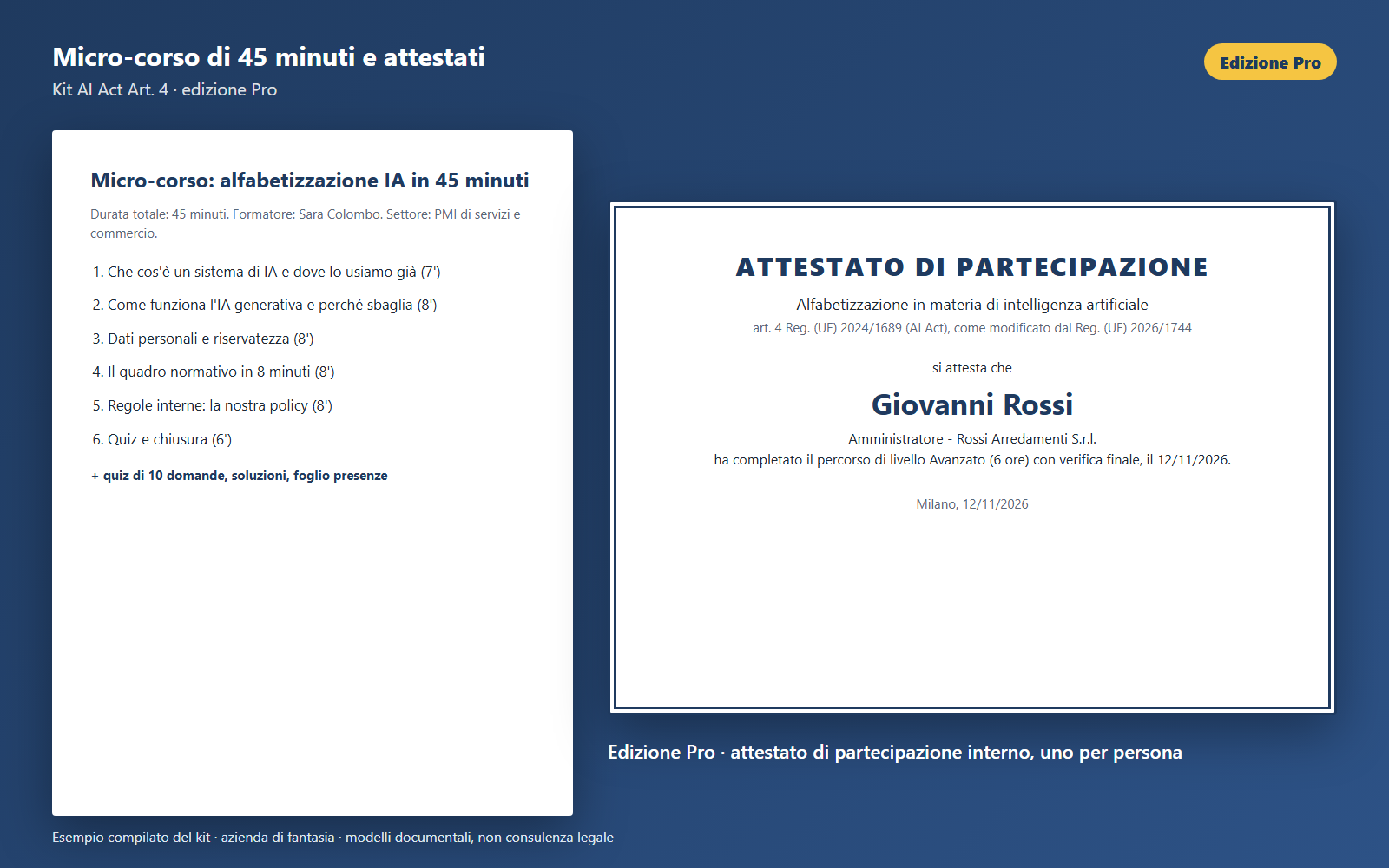 Micro-corso di 45 minuti e attestato nominativo